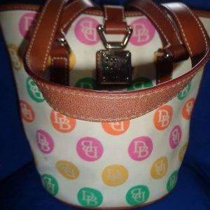 DOONEY & BOURKE SIGNATURE  CANVAS BUCKET TOTE MULTI COLOR POKA DOT